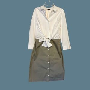 NWOT Tahari Stretch Poplin Colorblock Tie Front Shirt Style Dress US Size 6
